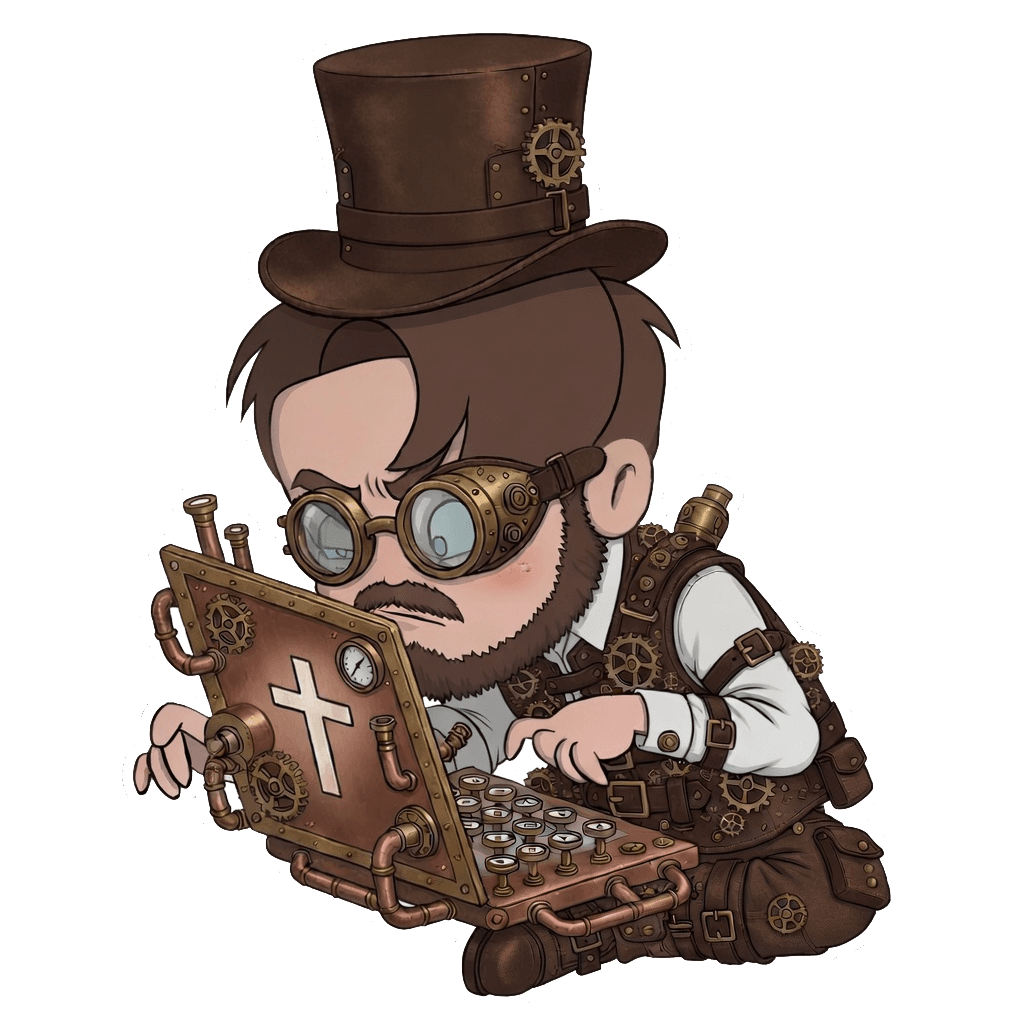 Illustrated portrait of DoktorSAS coding on a laptop